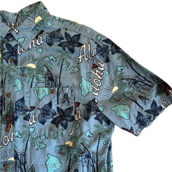 Croft & Barrow Men’s Hawaiian Aloha Shirt Size Large Short Sleeve Button Up Blue - Picture 1 of 4